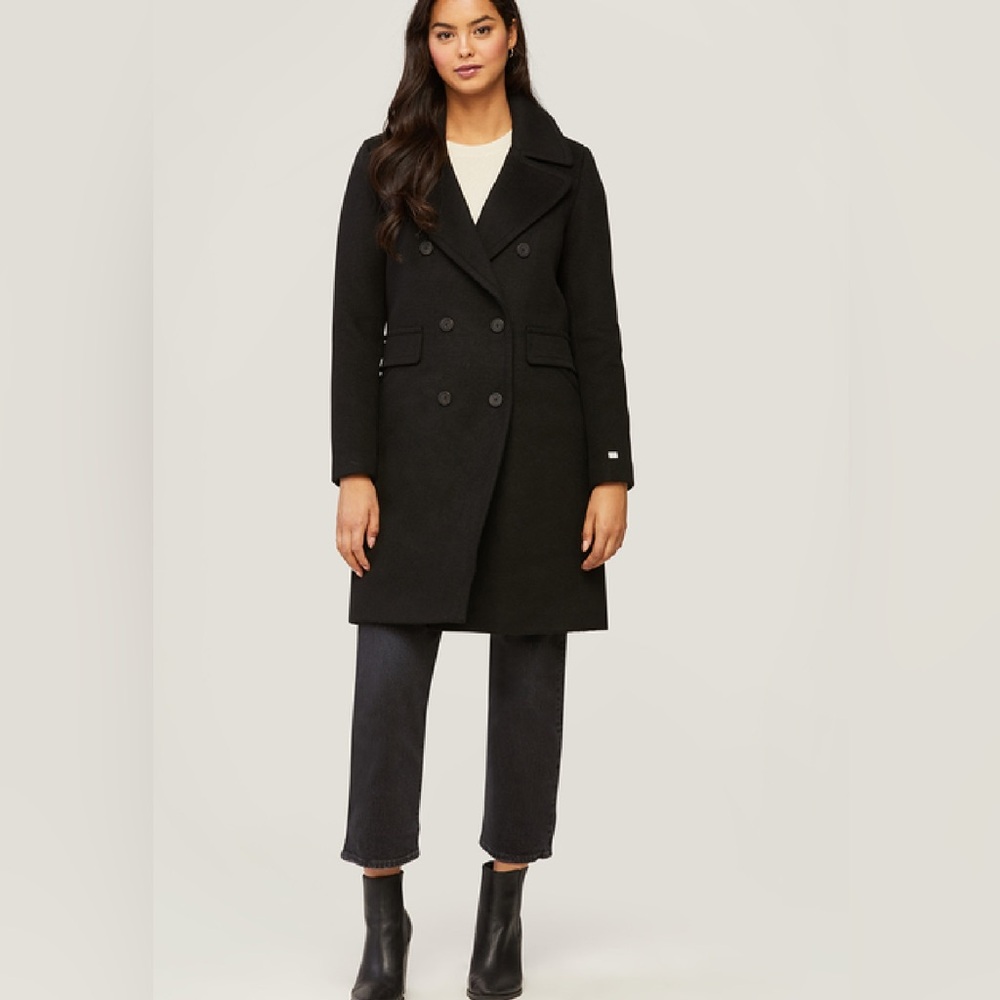 SOIA & KYO Evette Double Breasted Wool Blend Coat Black Size M NWOT - Picture 3 of 15